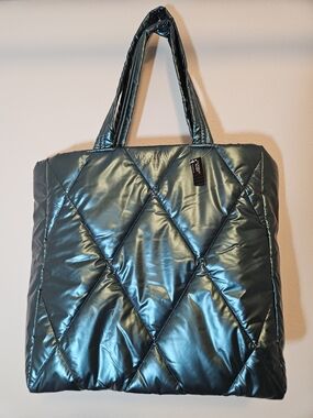 Victoria's Secret Shiny Quilted Puffer Tote in Teal Green